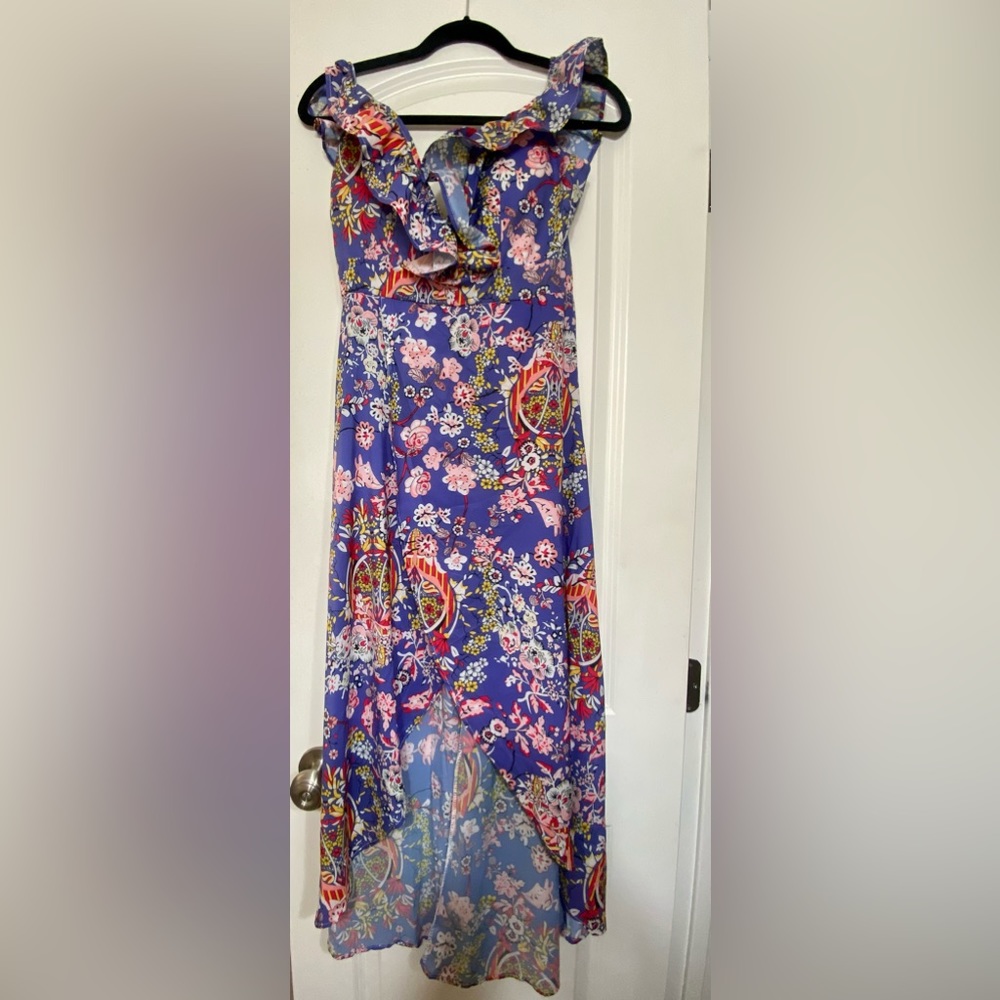 Stunning ruffle floral high low dress